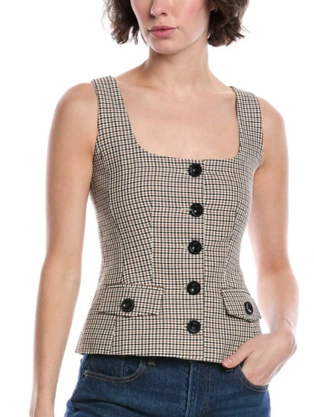 Toccin Georgia Plaid Scoop-Neck Vest